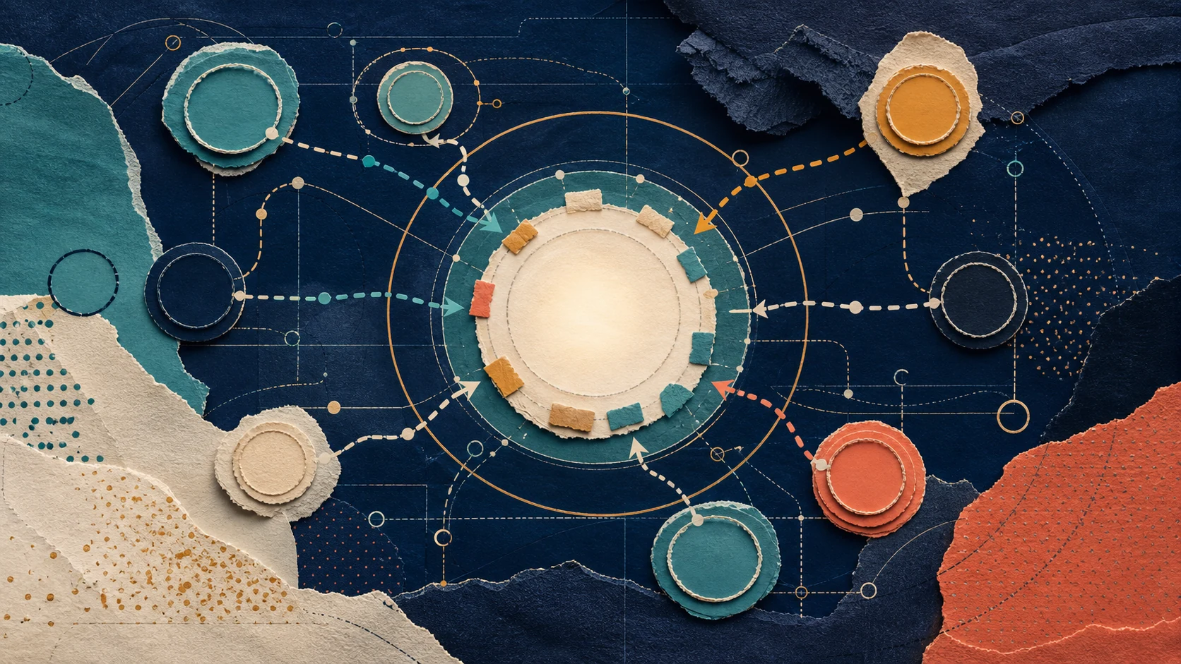 Abstract team system showing shared standards, protected boundaries, reporting routes, and belonging
